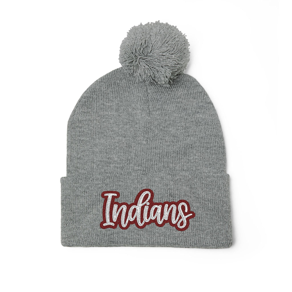 Embroidered 'Indians' Pom-Pom Knit Cap