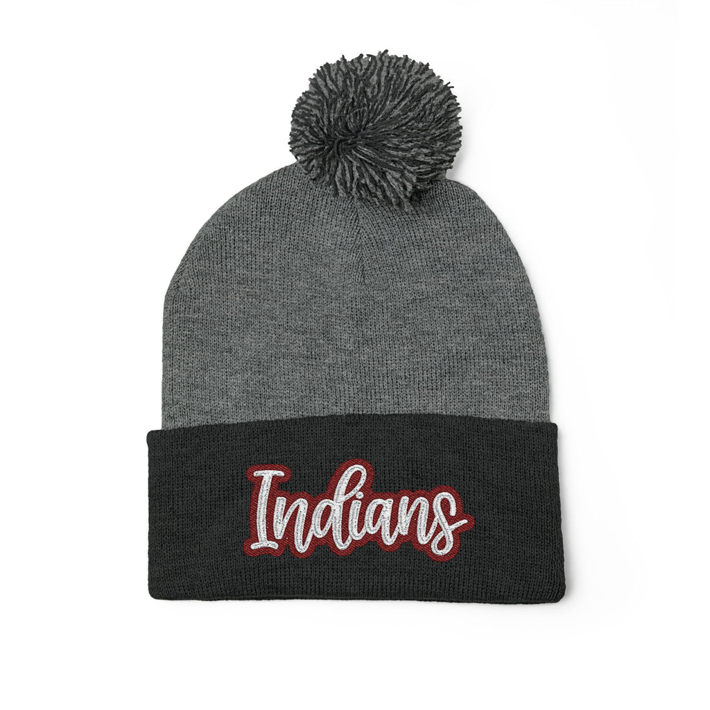 Embroidered 'Indians' Pom-Pom Knit Cap