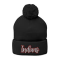 Embroidered 'Indians' Pom-Pom Knit Cap