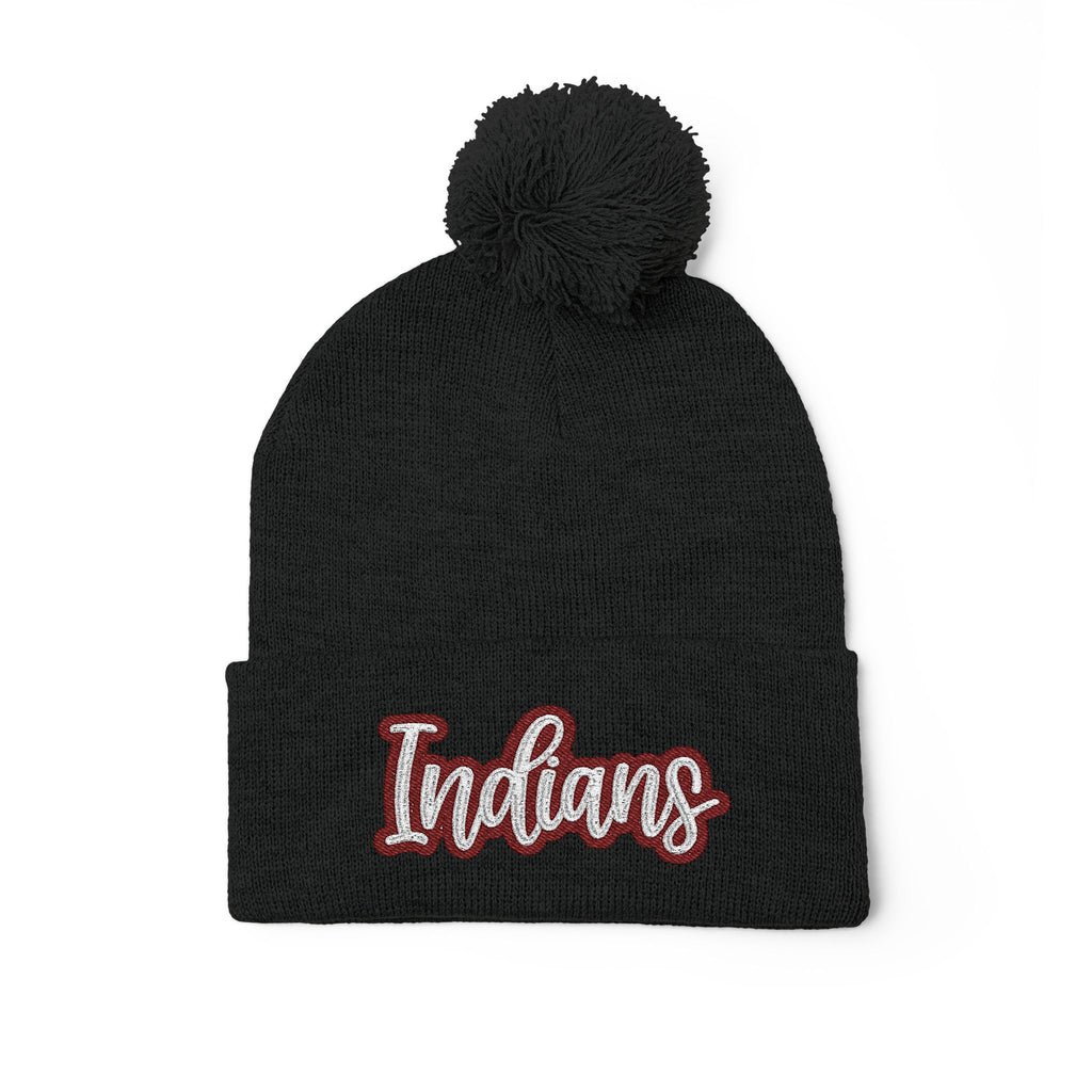 Embroidered 'Indians' Pom-Pom Knit Cap