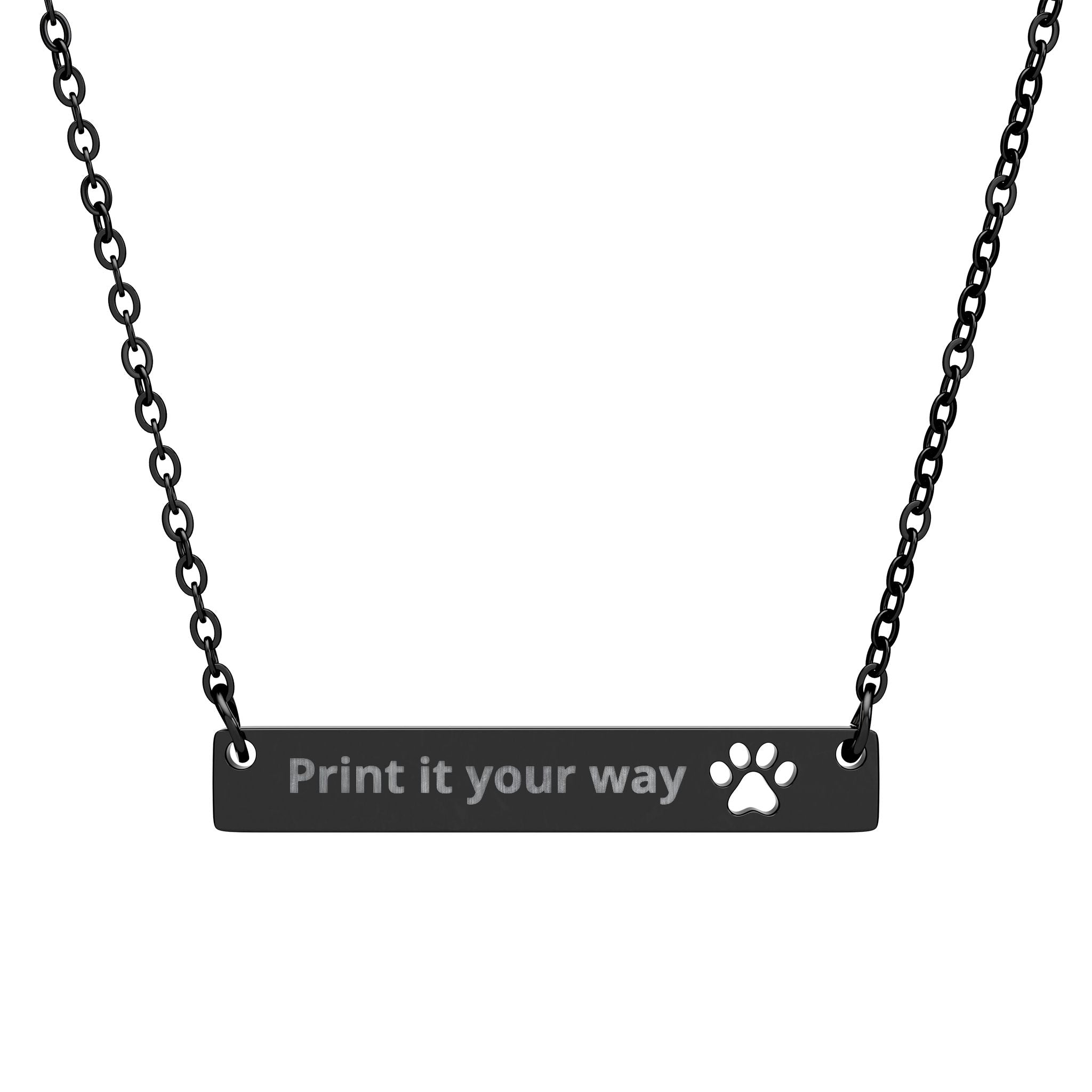 Paw Cutout Engraved Bar Necklace