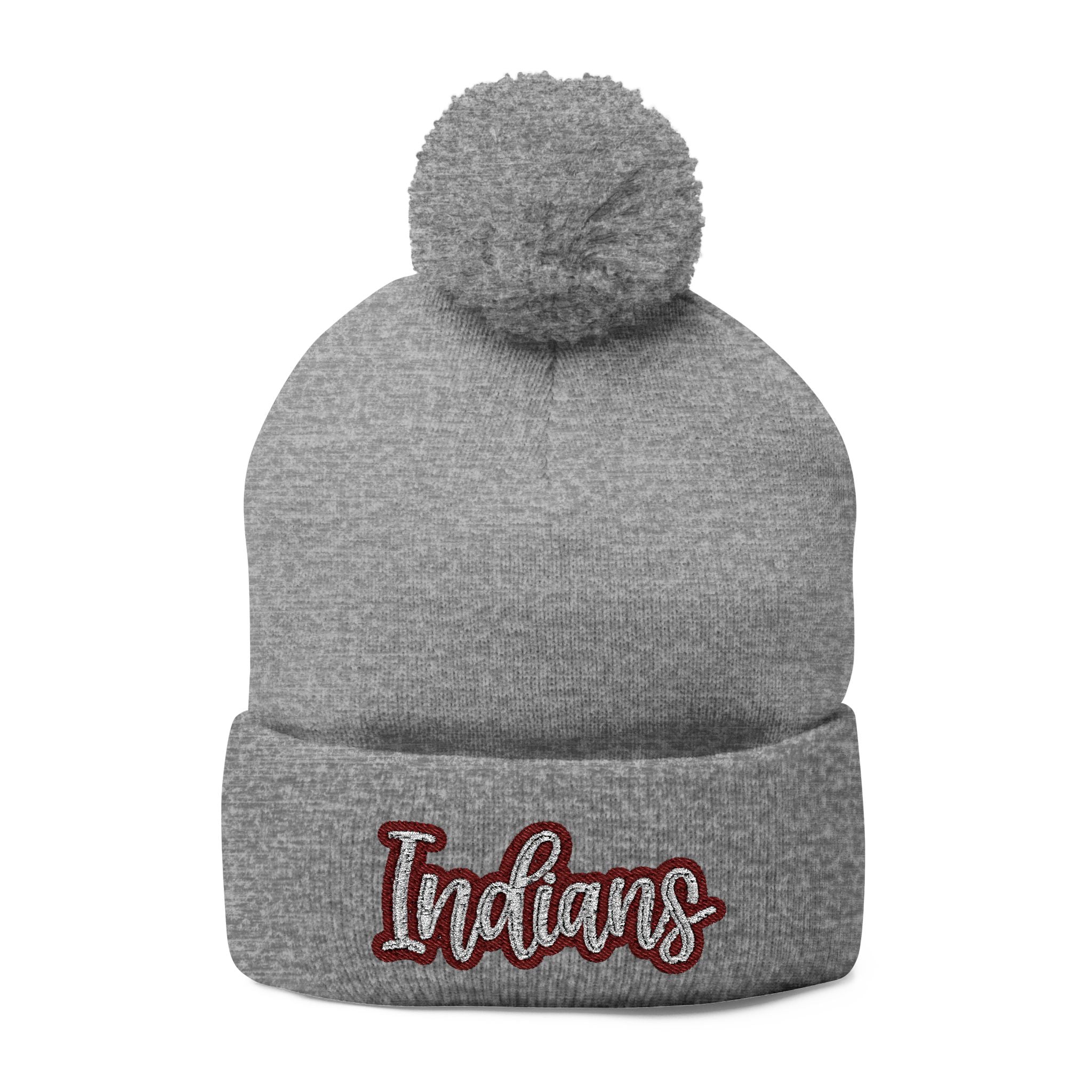 Embroidered 'Indians' Pom-Pom Knit Cap