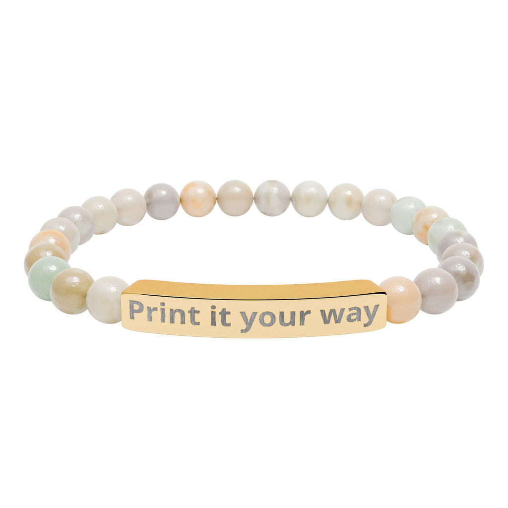 Engraved Natural Stone Stretch Bar Bracelet