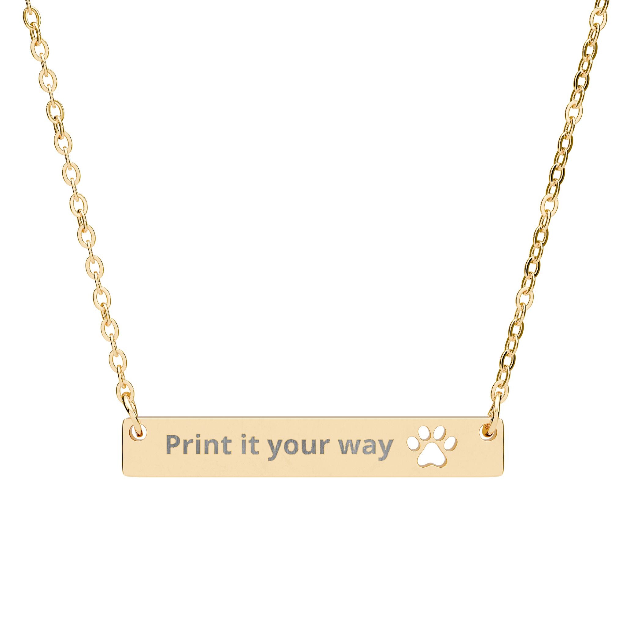 Paw Cutout Engraved Bar Necklace